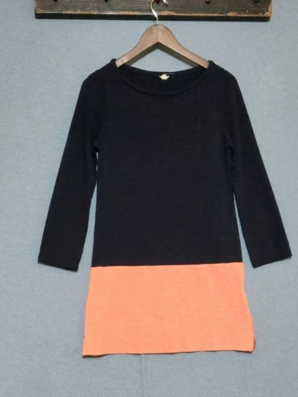 J. Crew Blue and Coral Colorblock Midi Dress